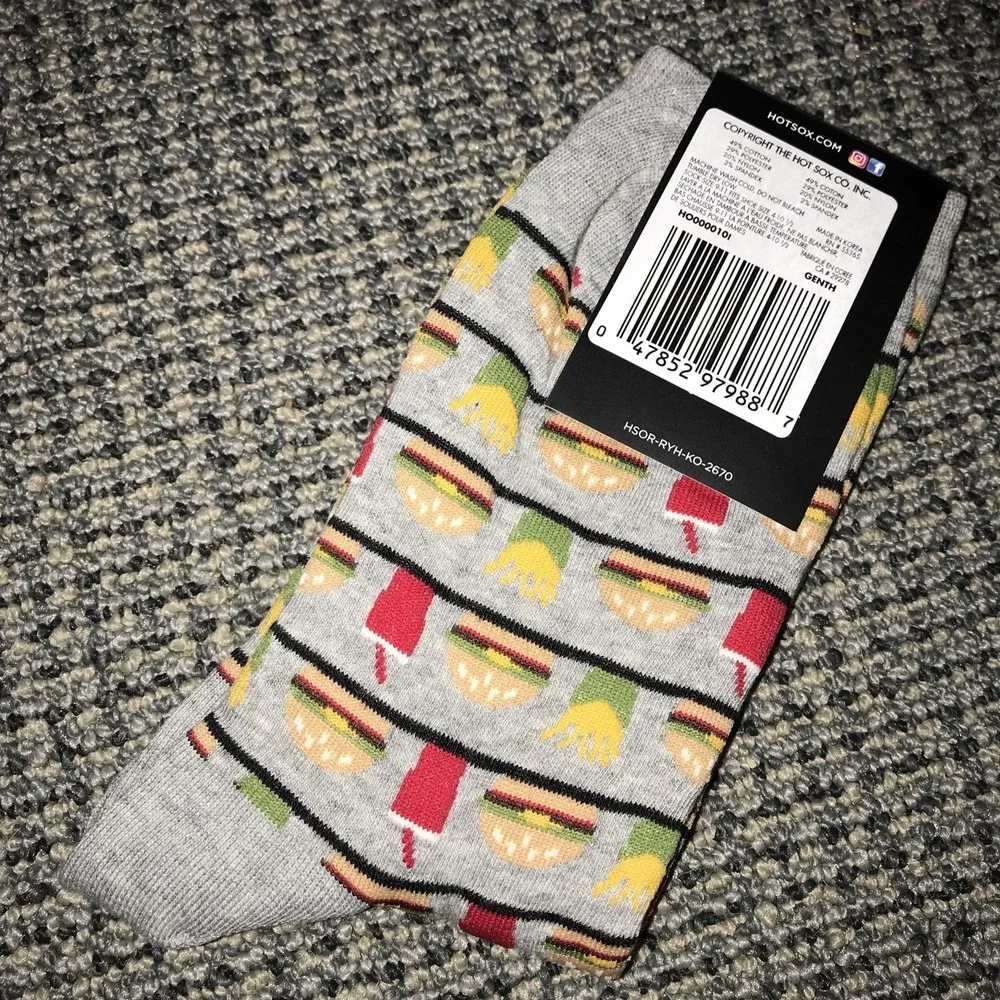 WOMENS 1 PAIR HOTSOX HAMBURGER‎ FRENCH FRIES DRINK GRAY MULTI-COLOR CREW SOCKS